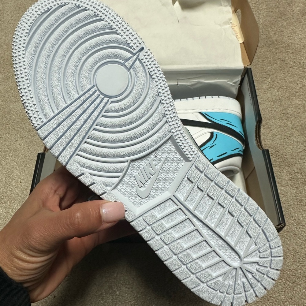 Custom Cartoon painted Kids Blue and White air Jordan Sneakers size 4.5 Y - Picture 5 of 15